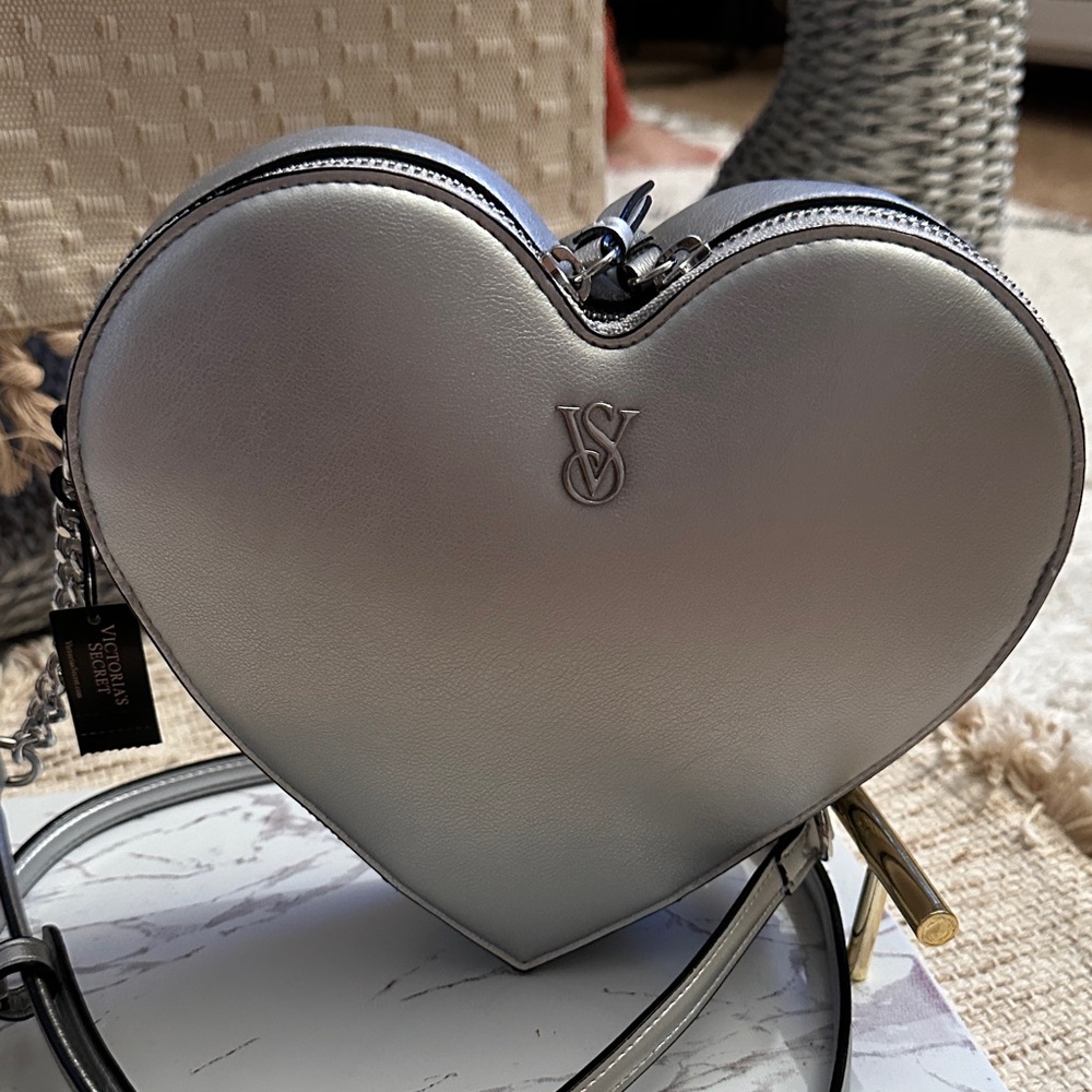 Victoria's Secret Metallic Silver Heart Crossbody Bag